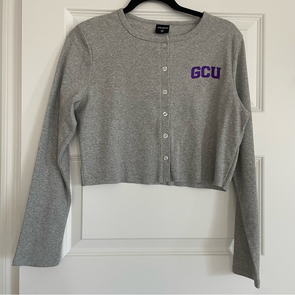Gray Cropped Cardigan with Embroidered GCU Logo